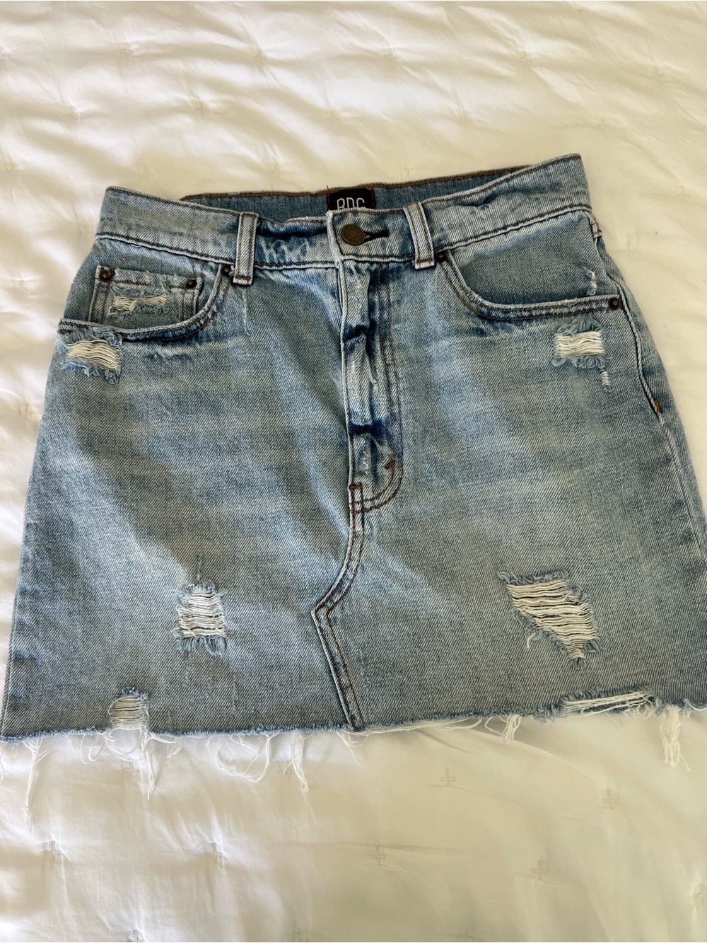 BDG Light Wash Distressed Denim Mini Skirt